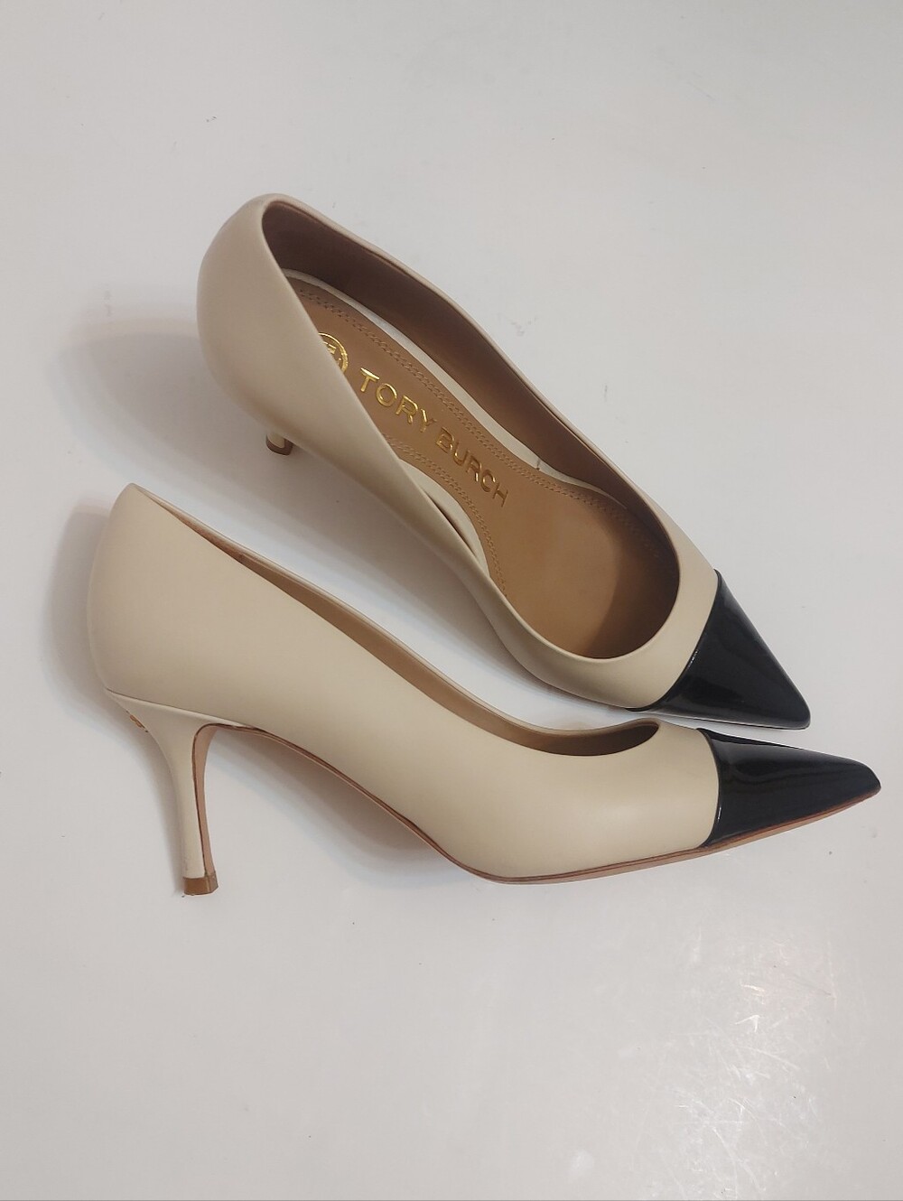 Tory Burch Two-Tone Leather Cap-Toe Pumps